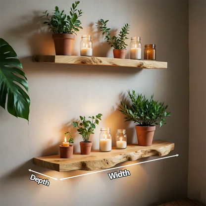 Live Edge Natural Solid Wood Floating Shelf - Rustirawood