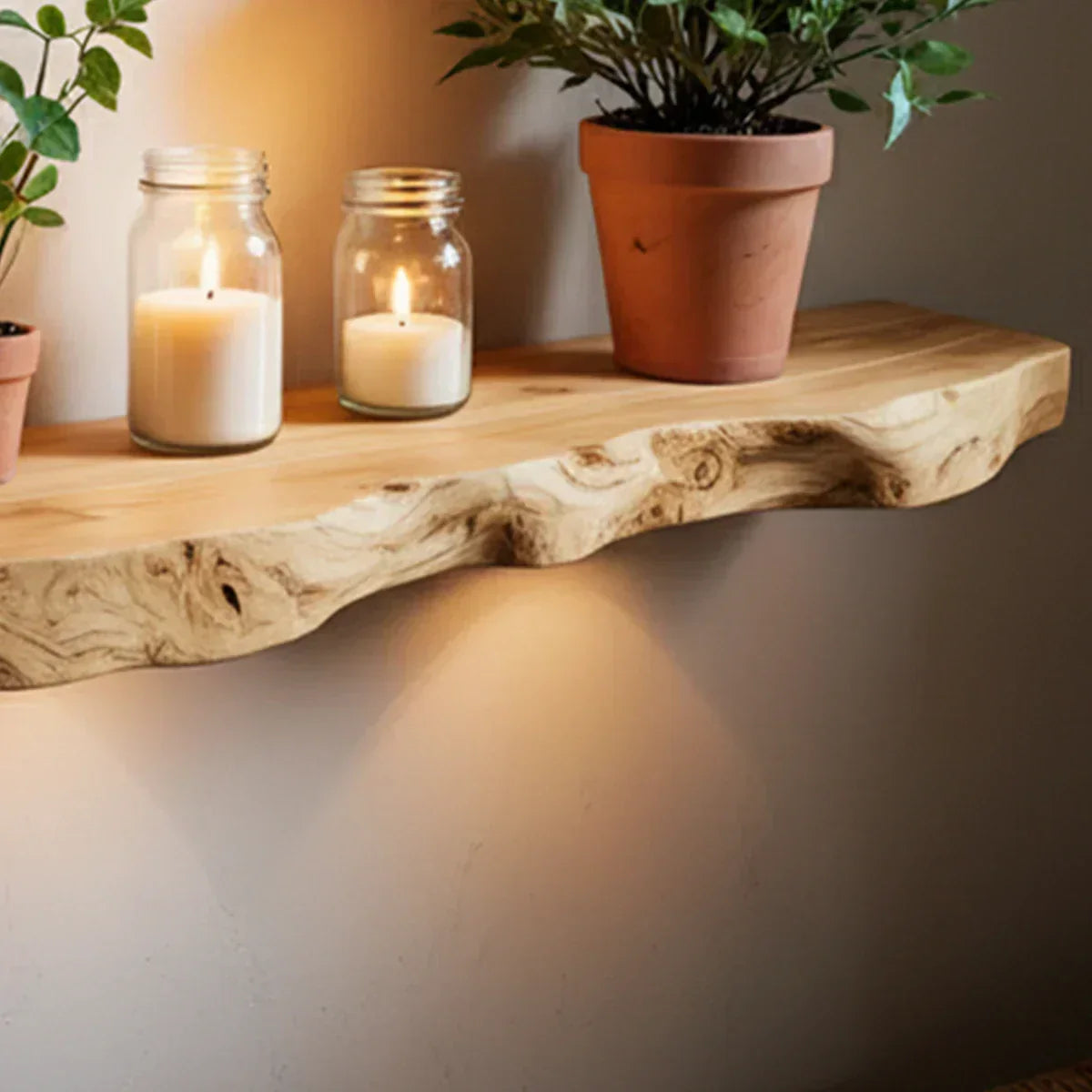 Live Edge Natural Solid Wood Floating Shelf - Rustirawood