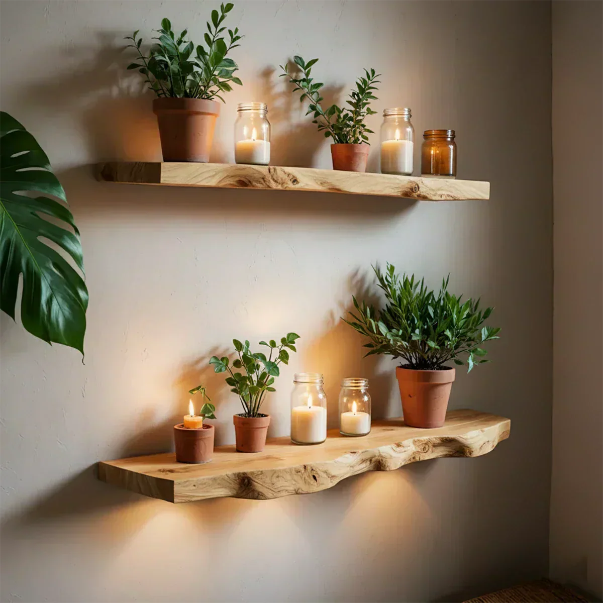 Live Edge Natural Solid Wood Floating Shelf - Rustirawood