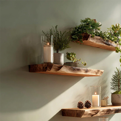 Live Edge Natural Solid Wood Floating Shelves – Green Serenity Edition - Rustirawood