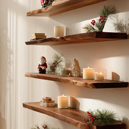 Live Edge Natural Solid Wood Floating Shelves – Holiday Warmth Edition - Rustirawood