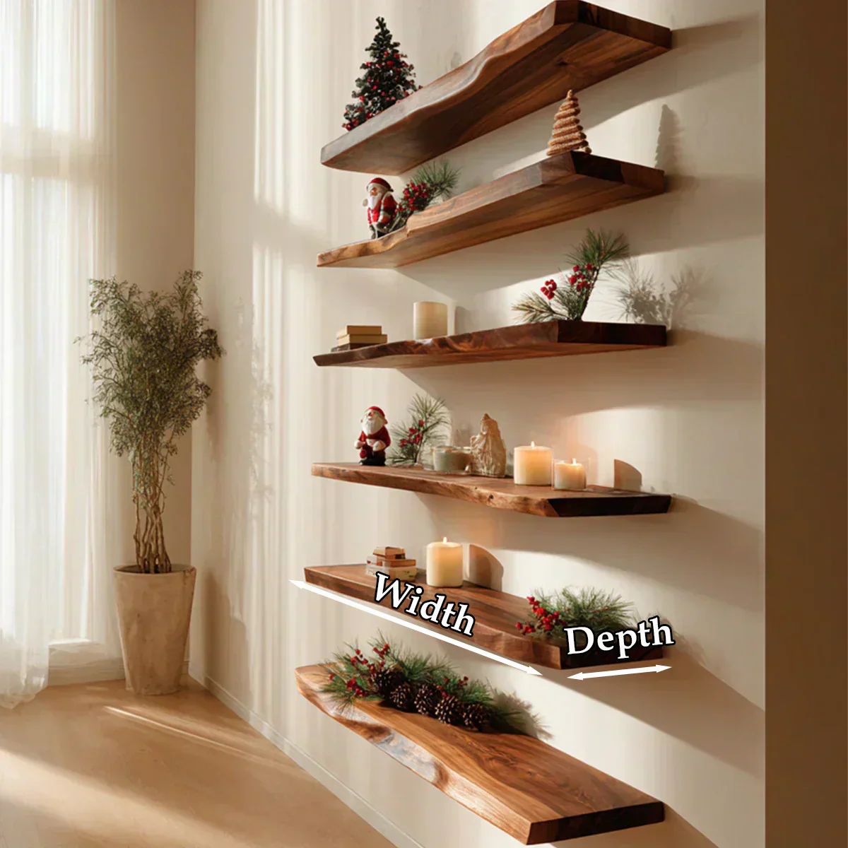Live Edge Natural Solid Wood Floating Shelves – Holiday Warmth Edition - Rustirawood