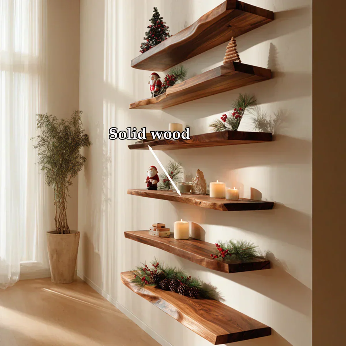 Live Edge Natural Solid Wood Floating Shelves – Holiday Warmth Edition - Rustirawood