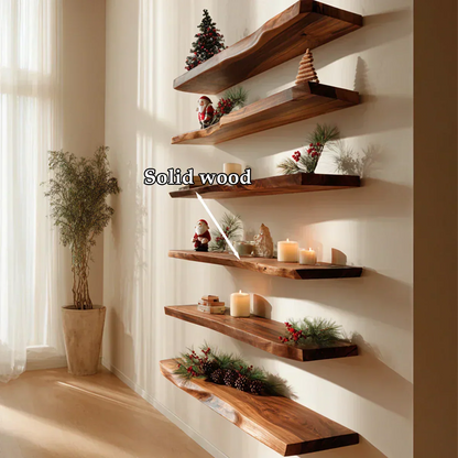 Live Edge Natural Solid Wood Floating Shelves – Holiday Warmth Edition - Rustirawood