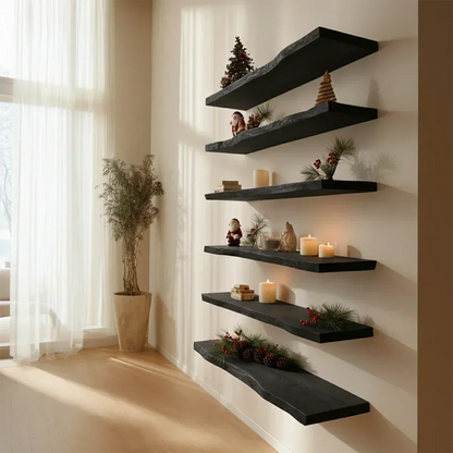 Live Edge Natural Solid Wood Floating Shelves – Holiday Warmth Edition - Rustirawood