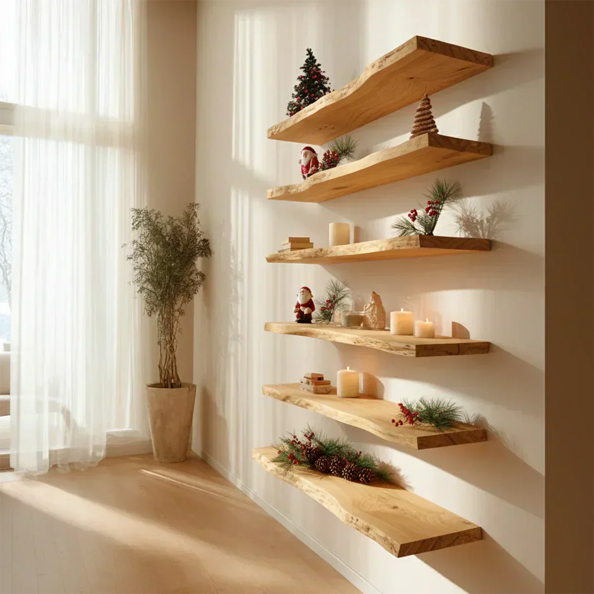 Live Edge Natural Solid Wood Floating Shelves – Holiday Warmth Edition - Rustirawood