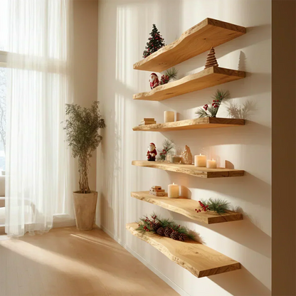 Live Edge Natural Solid Wood Floating Shelves – Holiday Warmth Edition - Rustirawood