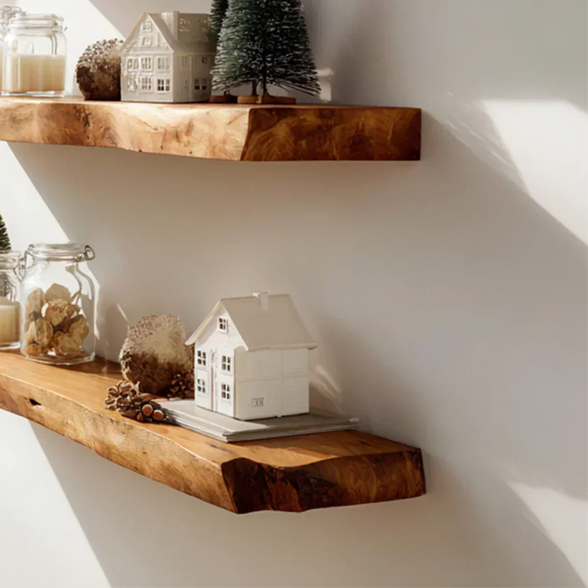 Live Edge Natural Solid Wood Floating Shelves - Rustirawood