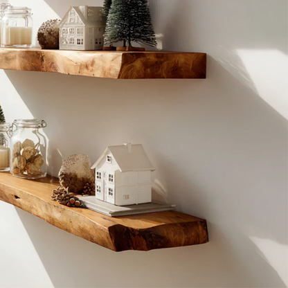 Live Edge Natural Solid Wood Floating Shelves - Rustirawood