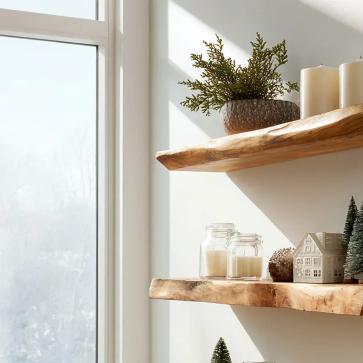 Live Edge Natural Solid Wood Floating Shelves - Rustirawood