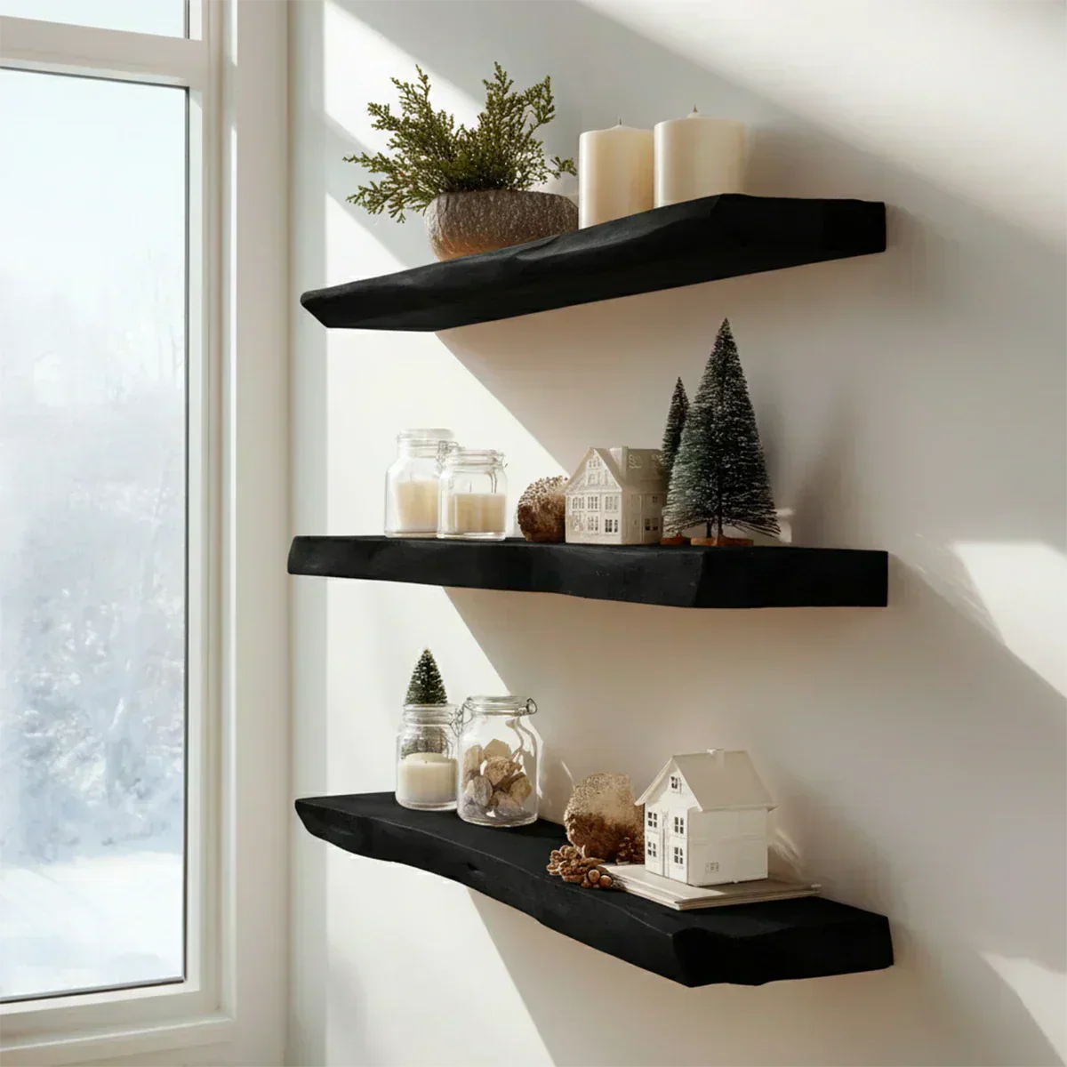 Live Edge Natural Solid Wood Floating Shelves - Rustirawood