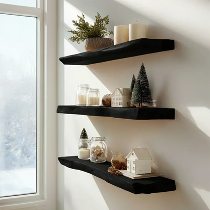 Live Edge Natural Solid Wood Floating Shelves - Rustirawood