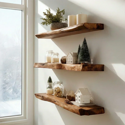 Live Edge Natural Solid Wood Floating Shelves - Rustirawood