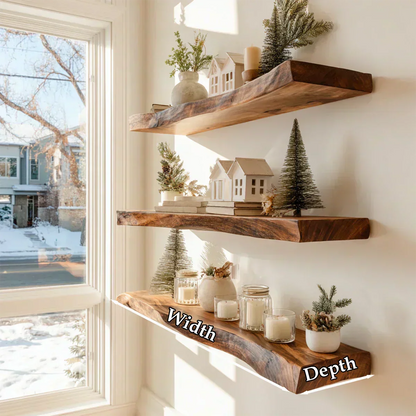 Live Edge Natural Solid Wood Floating Shelves - Rustirawood