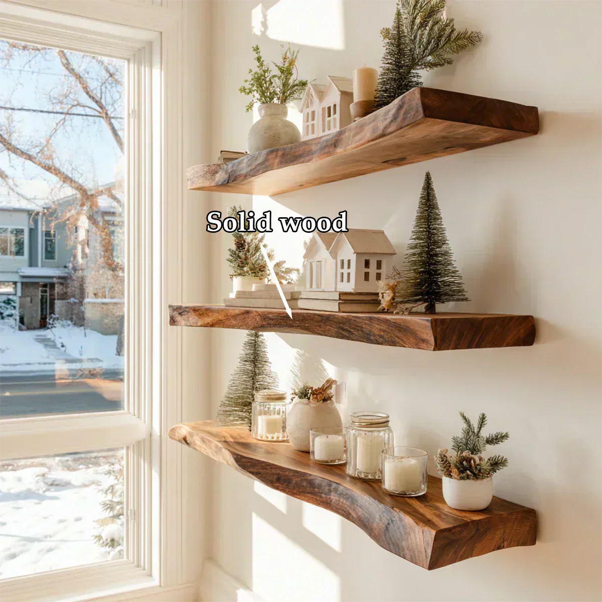 Live Edge Natural Solid Wood Floating Shelves - Rustirawood