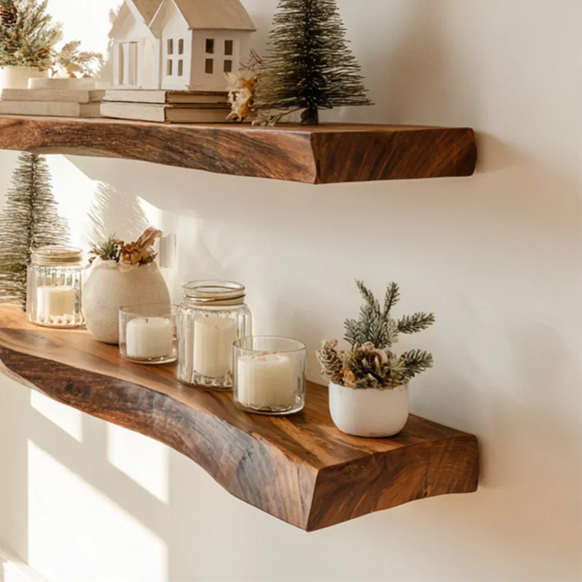 Live Edge Natural Solid Wood Floating Shelves - Rustirawood