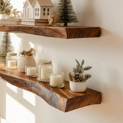Live Edge Natural Solid Wood Floating Shelves - Rustirawood