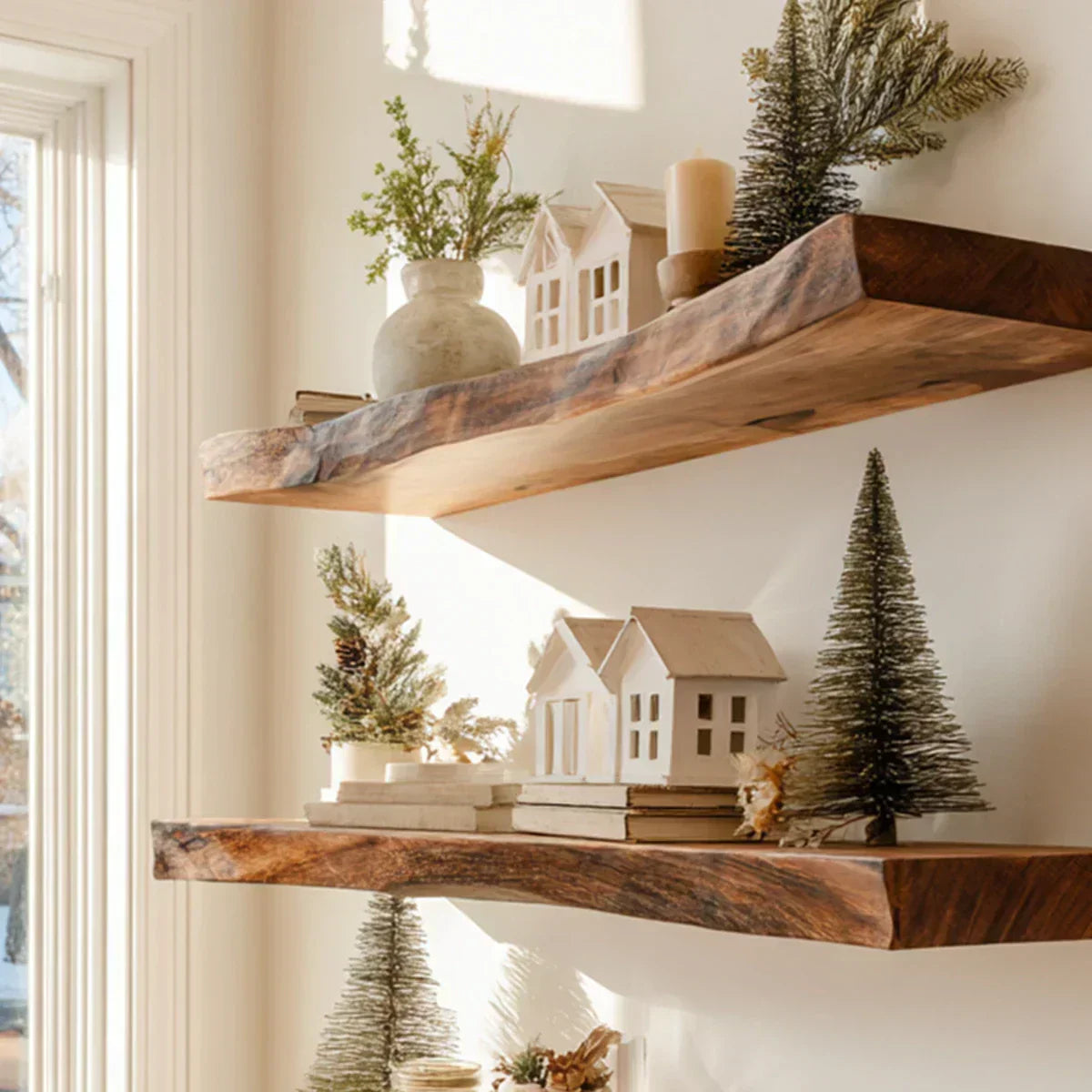 Live Edge Natural Solid Wood Floating Shelves - Rustirawood