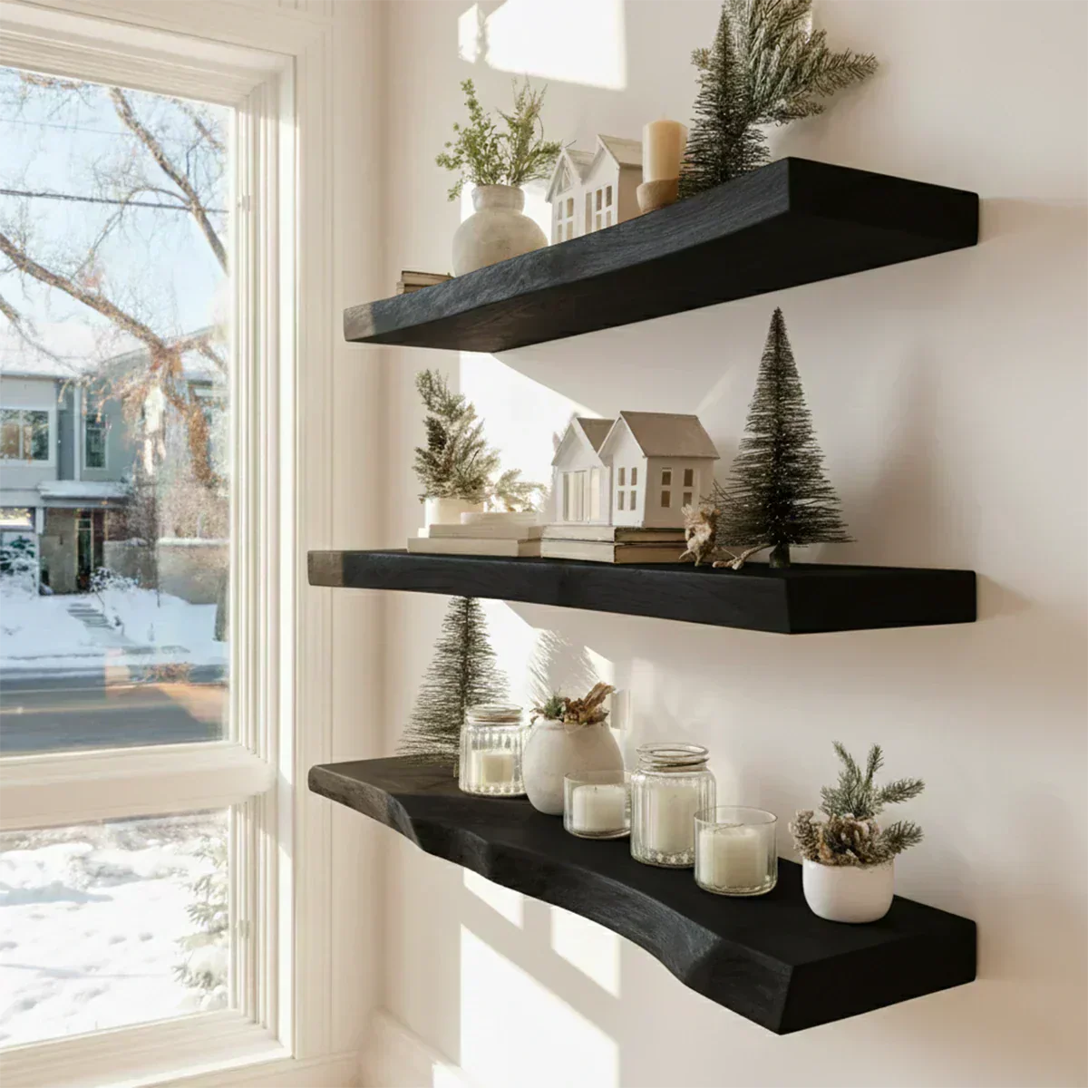 Live Edge Natural Solid Wood Floating Shelves - Rustirawood