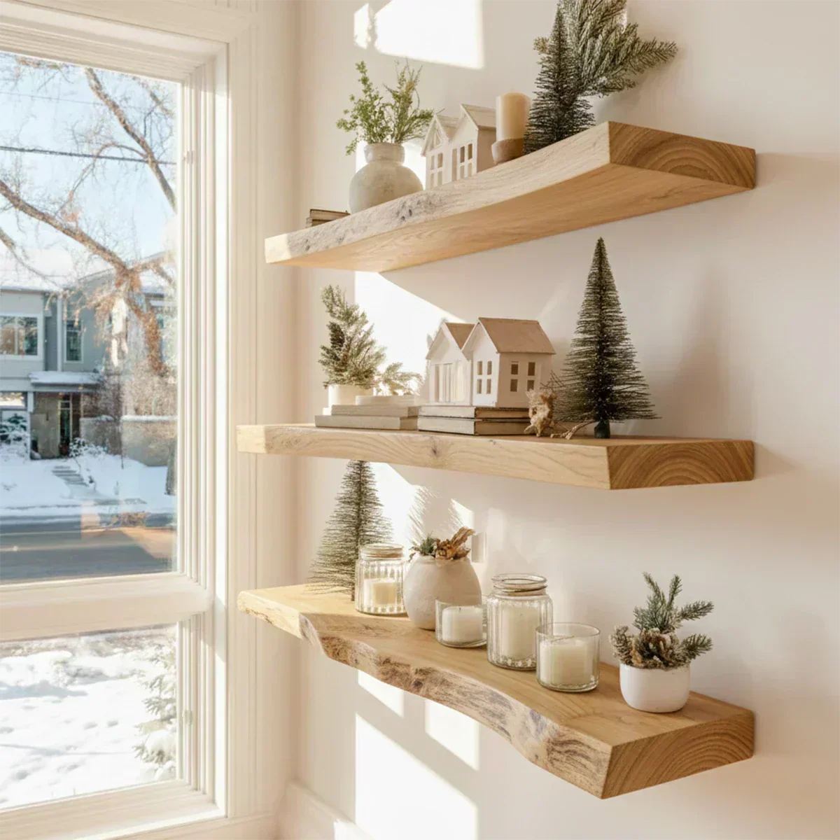 Live Edge Natural Solid Wood Floating Shelves - Rustirawood