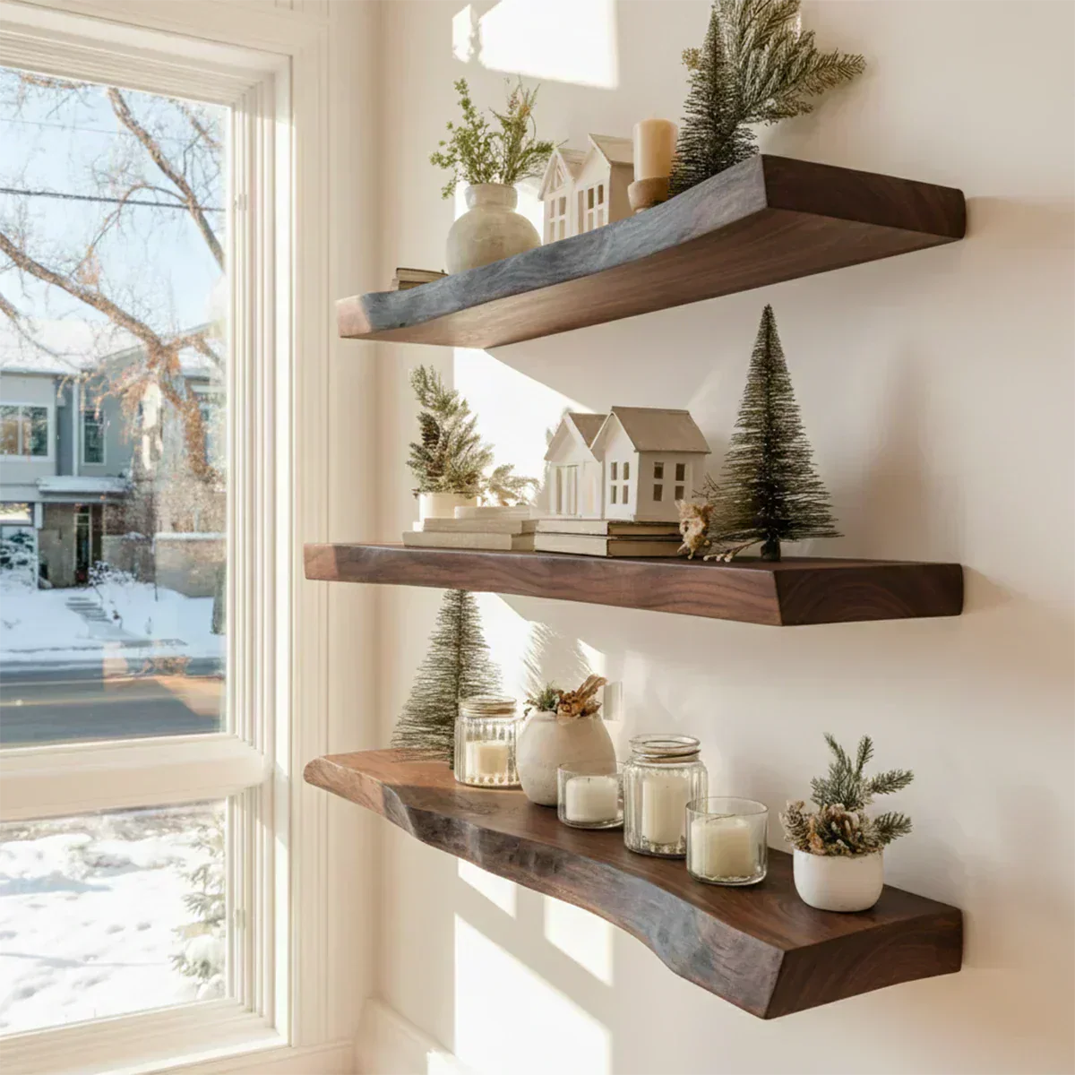 Live Edge Natural Solid Wood Floating Shelves - Rustirawood