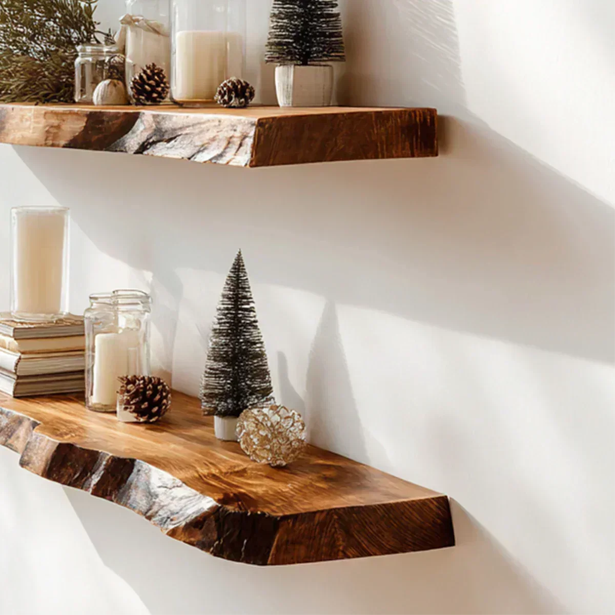 Live Edge Natural Solid Wood Floating Shelves – Snowlight Edition - Rustirawood