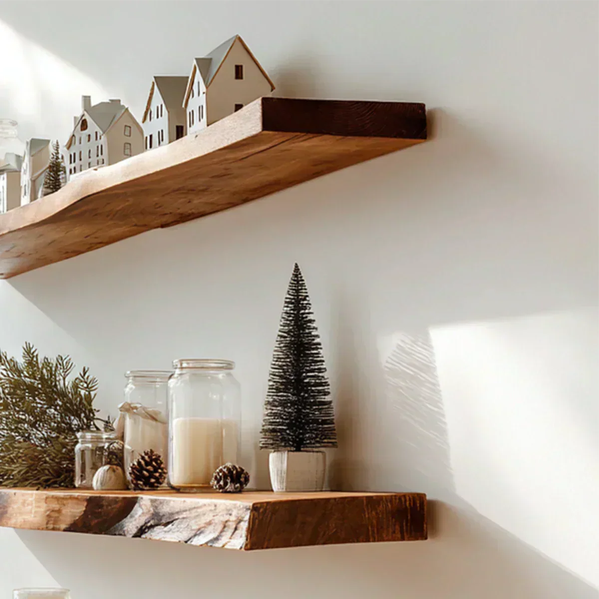 Live Edge Natural Solid Wood Floating Shelves – Snowlight Edition - Rustirawood