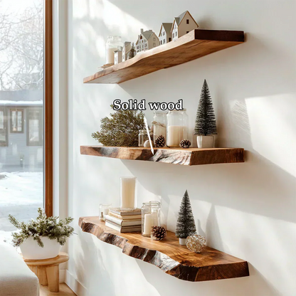 Live Edge Natural Solid Wood Floating Shelves – Snowlight Edition - Rustirawood
