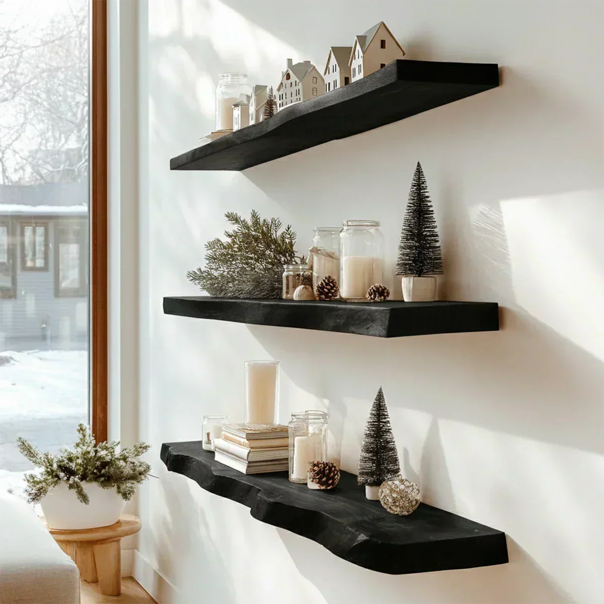 Live Edge Natural Solid Wood Floating Shelves – Snowlight Edition - Rustirawood