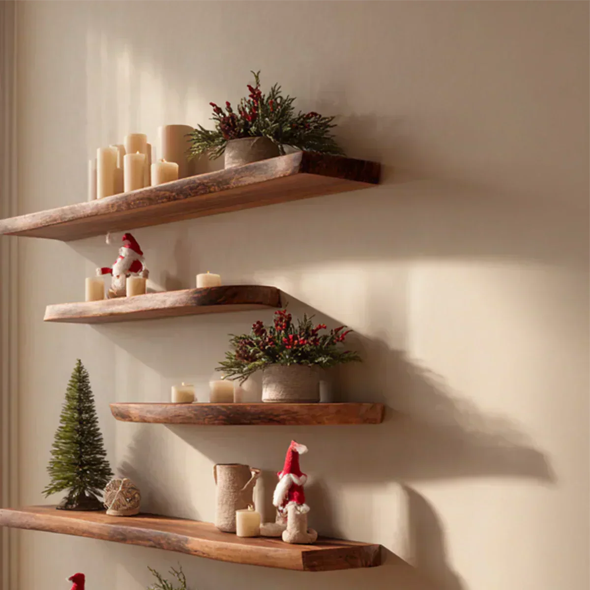 Live Edge Natural Solid Wood Floating Shelves – Winter Harmony Edition - Rustirawood
