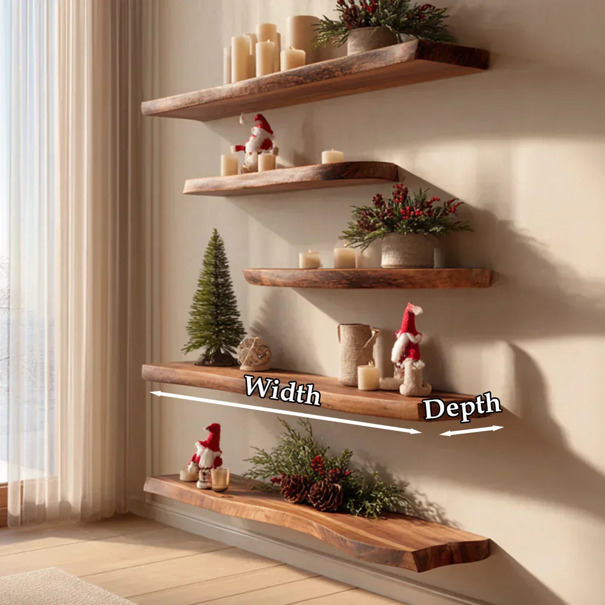 Live Edge Natural Solid Wood Floating Shelves – Winter Harmony Edition - Rustirawood