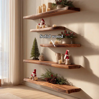 Live Edge Natural Solid Wood Floating Shelves – Winter Harmony Edition - Rustirawood