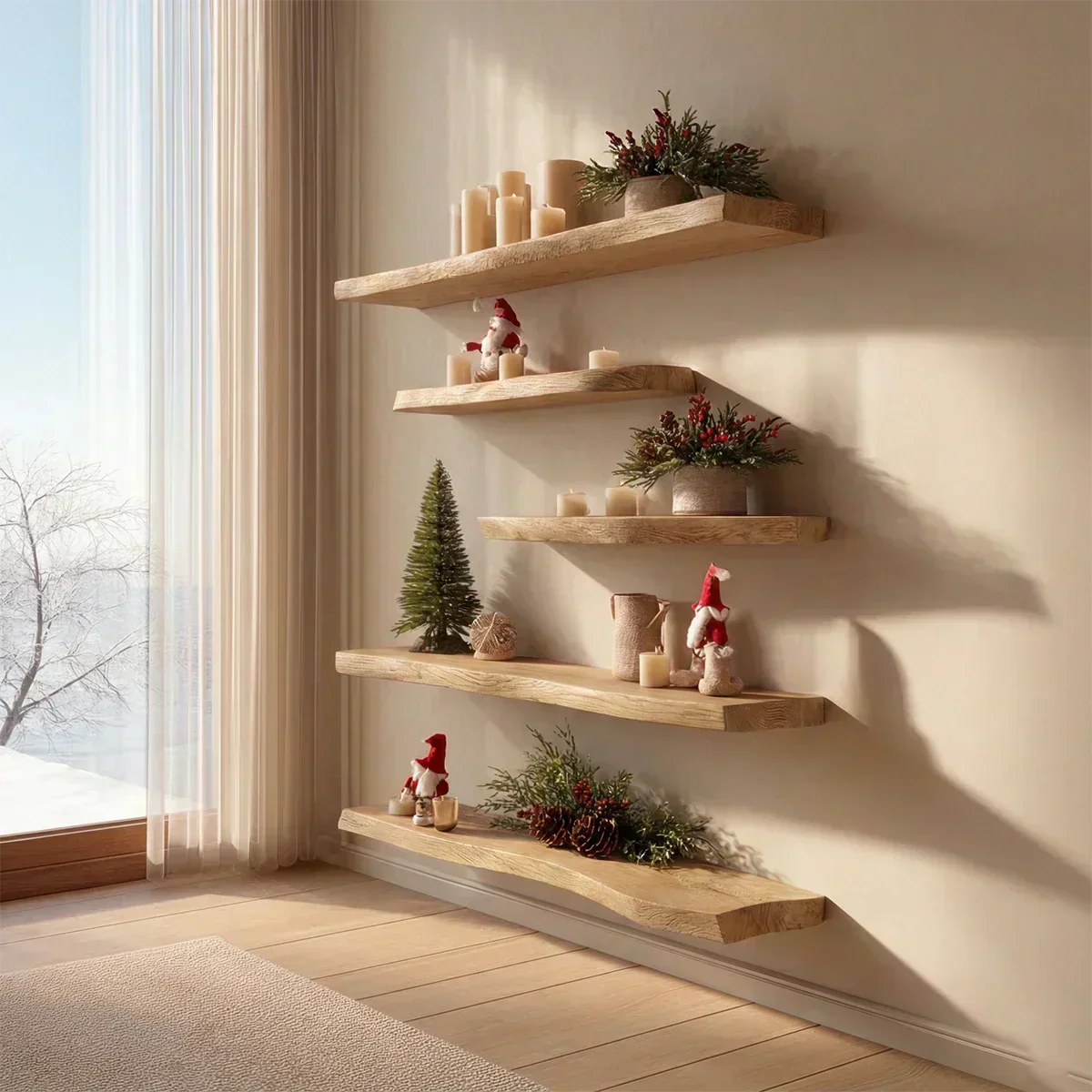 Live Edge Natural Solid Wood Floating Shelves – Winter Harmony Edition - Rustirawood