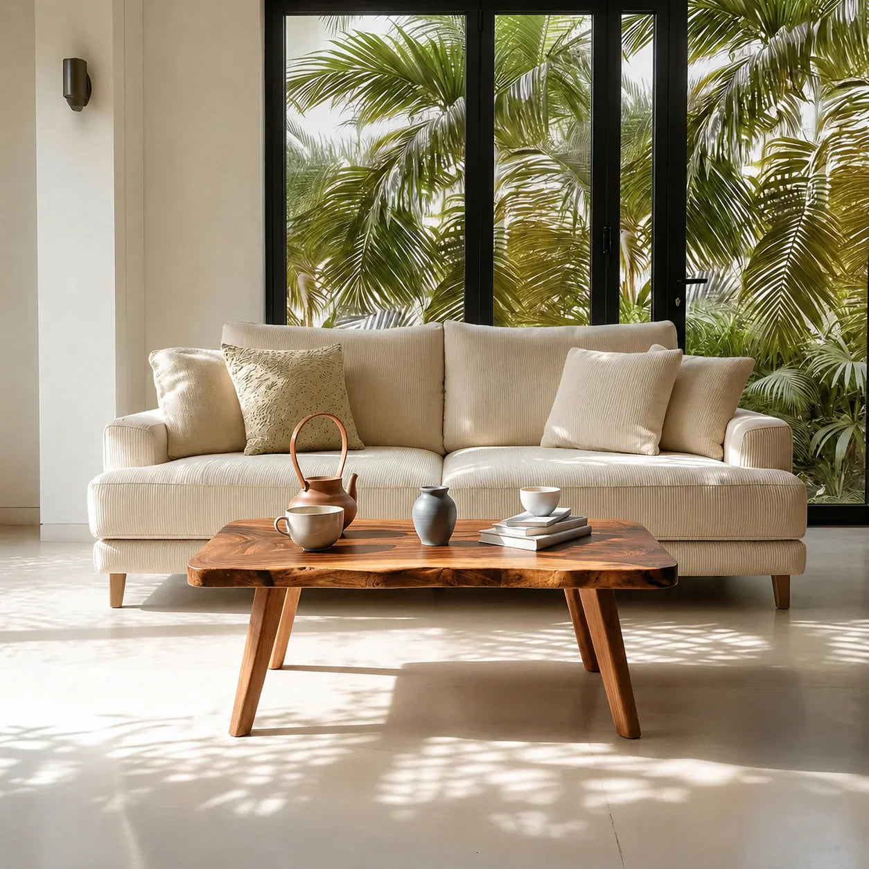 Live Edge Slab Coffee Table with Angled Legs in Natural Solid Wood - Woodenecho