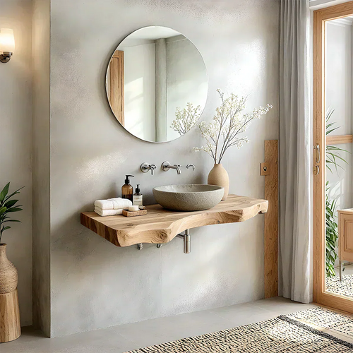 Live Edge Solid Wood Bathroom Vanity – Japandi Floating Sink Shelf - Rustirawood
