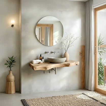 Live Edge Solid Wood Bathroom Vanity – Japandi Floating Sink Shelf - Rustirawood