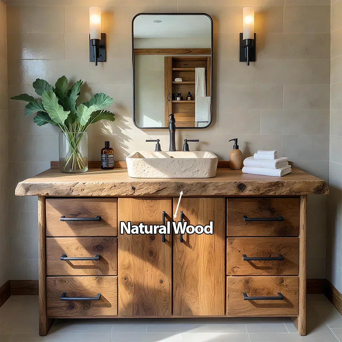 Live Edge Solid Wood Bathroom Vanity – Rustic Wabi-Sabi Cabinet - Rustirawood