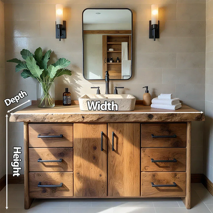 Live Edge Solid Wood Bathroom Vanity – Rustic Wabi-Sabi Cabinet - Rustirawood