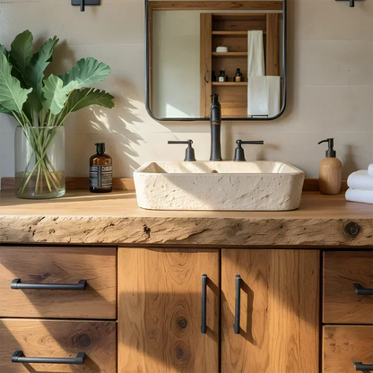 Live Edge Solid Wood Bathroom Vanity – Rustic Wabi-Sabi Cabinet - Woodenecho