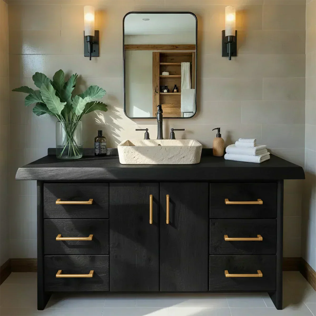 Live Edge Solid Wood Bathroom Vanity – Rustic Wabi-Sabi Cabinet - Woodenecho