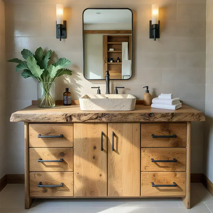 Live Edge Solid Wood Bathroom Vanity – Rustic Wabi-Sabi Cabinet - Woodenecho