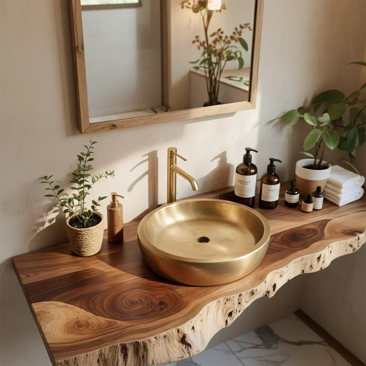 Live Edge Solid Wood Bathroom Vanity Shelf | Natural Design - Rustirawood