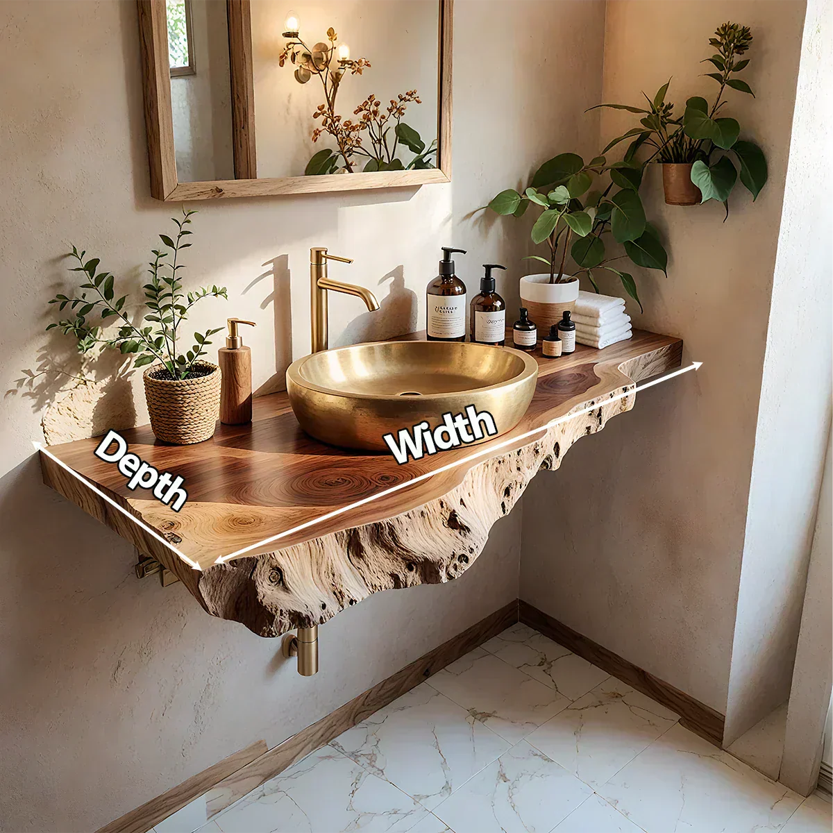 Live Edge Solid Wood Bathroom Vanity Shelf | Natural Design - Rustirawood