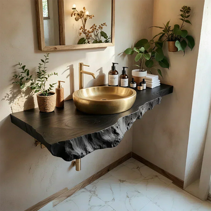 Live Edge Solid Wood Bathroom Vanity Shelf | Natural Design - Rustirawood