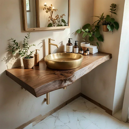 Live Edge Solid Wood Bathroom Vanity Shelf | Natural Design - Rustirawood