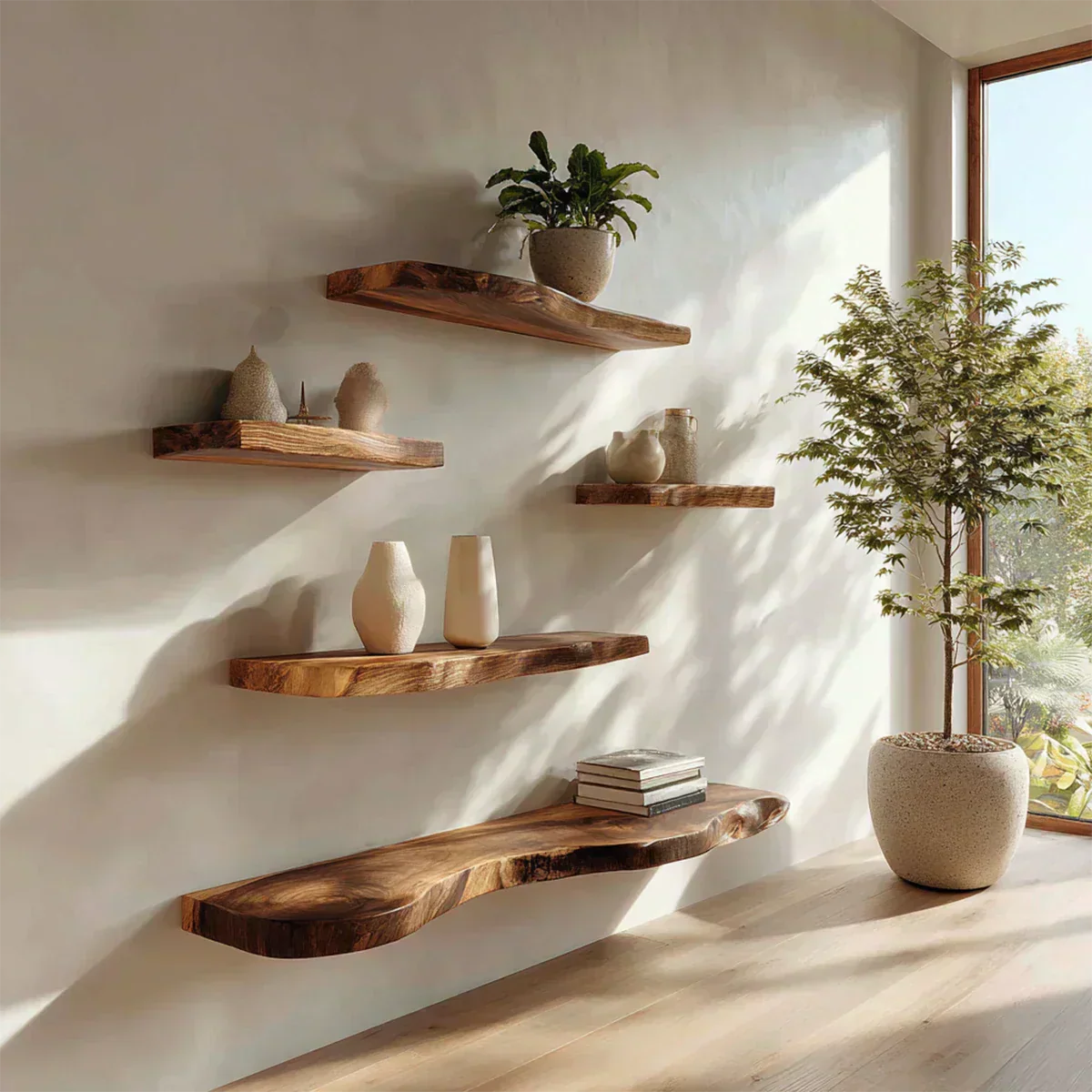 Live-Edge Solid Wood Floating Shelf – Warm Minimalist Accent - Rustirawood