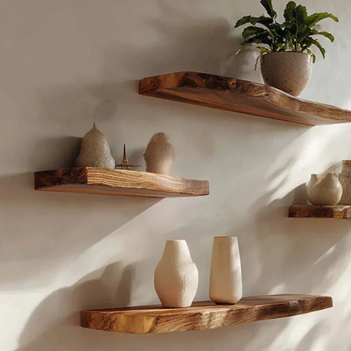 Live-Edge Solid Wood Floating Shelf – Warm Minimalist Accent - Rustirawood