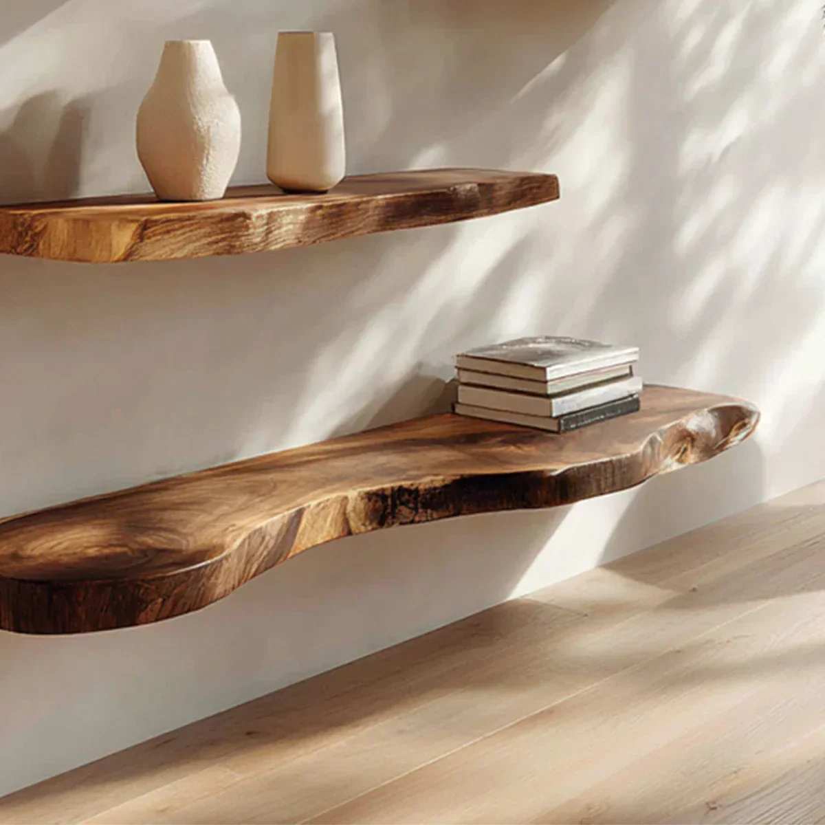 Live-Edge Solid Wood Floating Shelf – Warm Minimalist Accent - Rustirawood