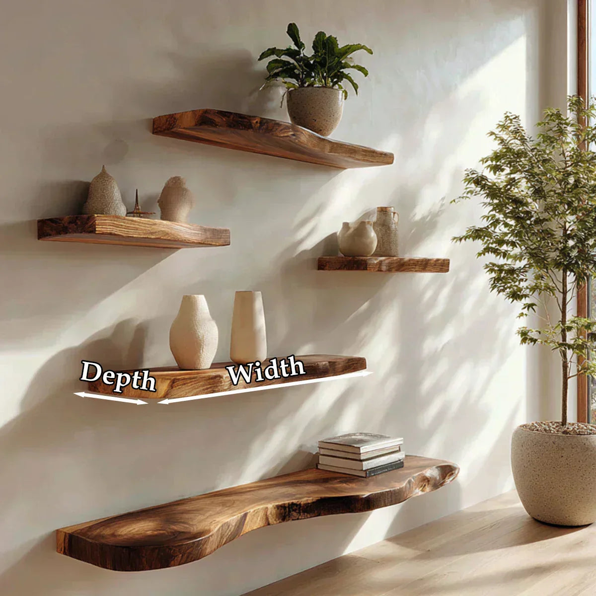 Live-Edge Solid Wood Floating Shelf – Warm Minimalist Accent - Rustirawood