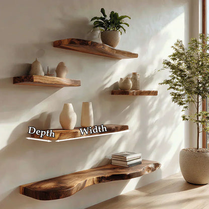 Live-Edge Solid Wood Floating Shelf – Warm Minimalist Accent - Rustirawood